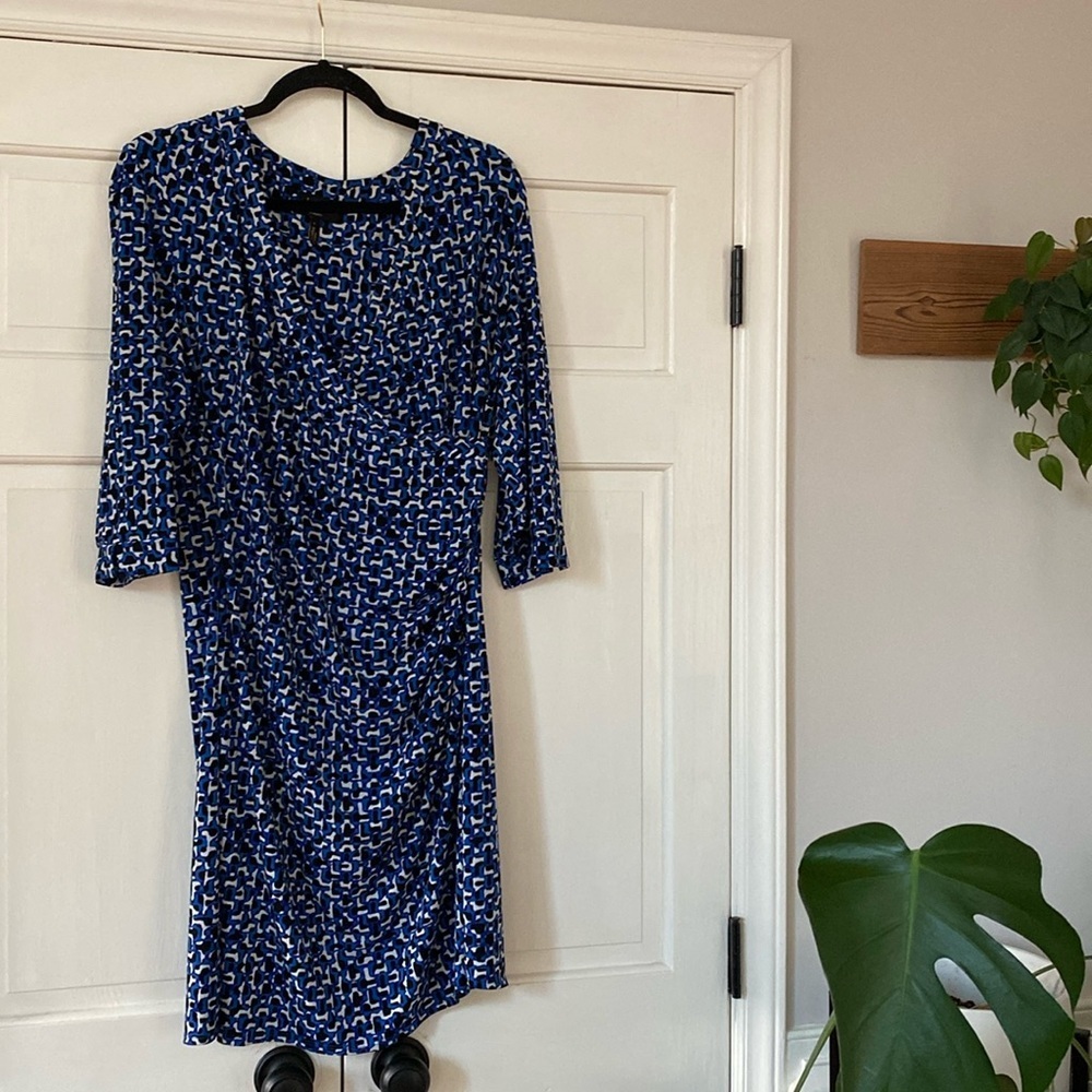 Laundry By Shelli Segal Wrap Dress Printed Blue Black White‎ Womens L Geometric